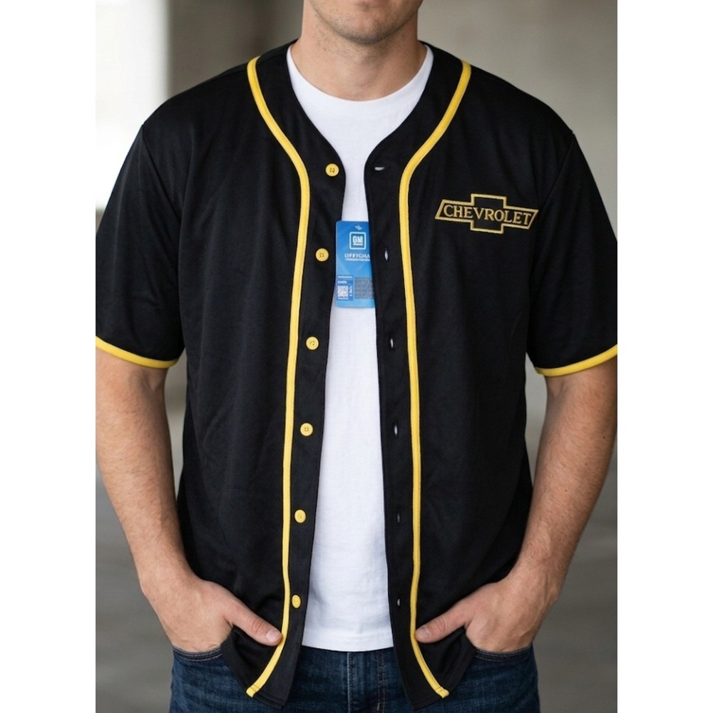 NWT Chevrolet Baseball Jersey Shirt Size Large‎ Cars Sports Classic Black Yellow